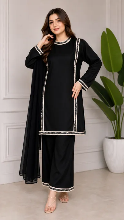 Elegant Women 2PC Dress – Stylish Lace Design Suit